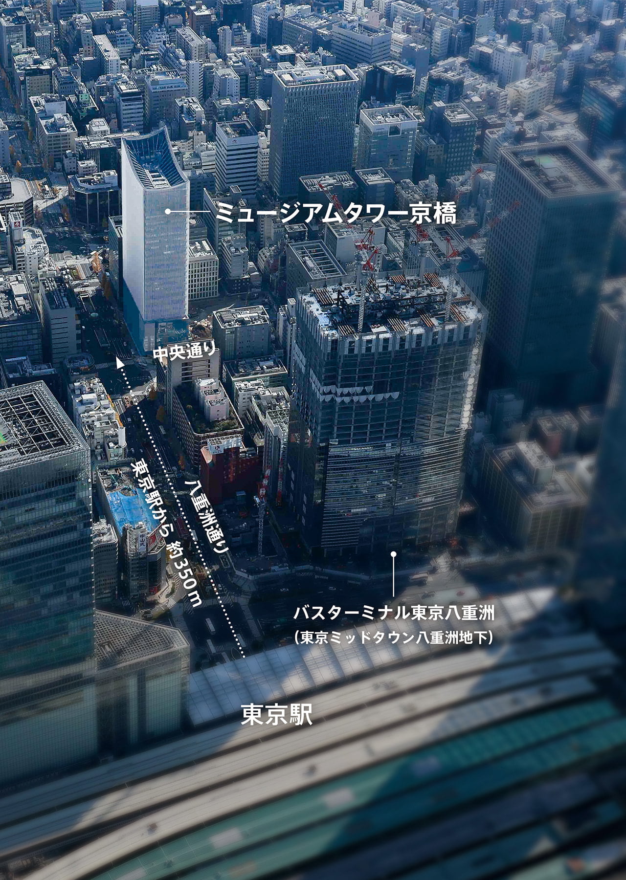 東京駅から八重洲通りを歩いた先にミュージアムタワー京橋はあります。