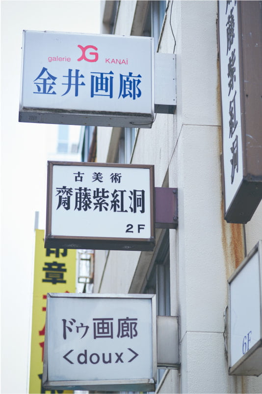 Photo of gallery signboards in Kyobashi